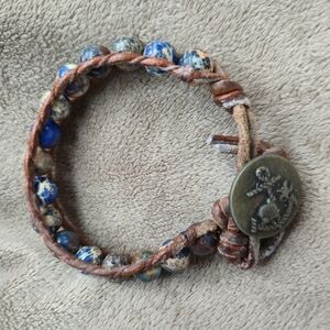 Boho Leather Wrap Bracelet – Blue Jasper beads